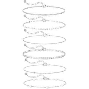 Stylish Silver Plated Bracelets for Women Set of 5 Dainty, Waterproof, Adjustabl
